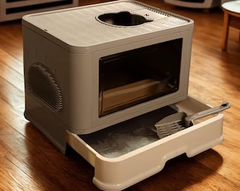 Foldable Cat Litter Box Enclosure Furniture Nightstand with Cat Toilet with Cat Scratcher Box Litter Scoop Enclosed Cat Shelves. Cat Tower