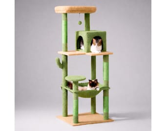 Cactus Cat Tree Jungle Theme Cat Tower Modern Cat Furniture Wall Cat Hammock Bed Climbing Tall Cat Tree Tower Condo with Window Perch