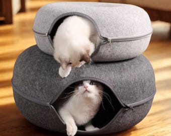 Donut Cat Bed Cave Cocoon Cat Furniture Wall Pet Bed with Cat Scratcher Custom Dog Bed Pattern Cat Window Perch, Cat Condo, Cat Hammock