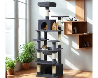 Tall Cat Tree for Large Cats Cat Furniture Wall Cat Climbing Tower Cat Scratcher Floor to Ceiling Cat Tree Cat Bed Cat Tower with Hammock