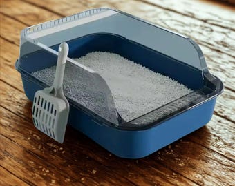 Modern Cat Litter Box Enclosure Corner Cat Furniture Wall Cat Toilet Litter Tray with Cat Scratcher Foldable Litter Box with Litter Scoop