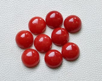 Italian Red Coral Cabochons: 7mm Round Gemstone, Jewelry Making, 9-Piece Lot