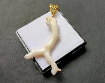 White Coral Branch Pendant, Natural Japanese Gemstone, Jewelry Making (52x32mm)
