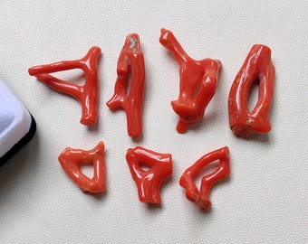 Undyed Italian Red Coral Branch Gemstones, Polished Deep Sea Coral