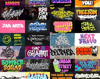 Pacchetto di 150 font Graffiti: font urbani, retrò e audaci (download digitale TTF/OTF)