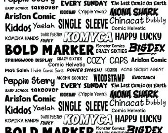 Pacchetto di 100 font per fumetti: stili cartoon, bubble e scritti a mano (download digitale OTF, TTF)