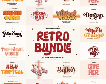 Pacchetto di font retrò: Groovy Script, Bubble Letters SVG Download digitale