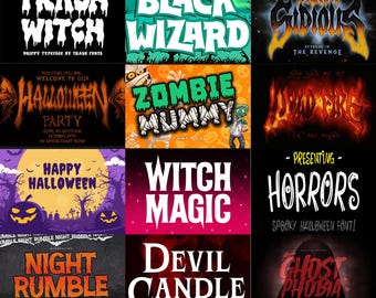 Pacchetto di 100 font di Halloween: spettrali, retrò, stravaganti (download immediato)