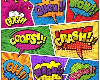 Clipart di bolle d'azione in stile fumetto: pop art di supereroi (SVG, PNG)