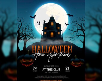 Halloween Party Flyer Vorlage: Spooky Night, DJ Event (AI, Canva)