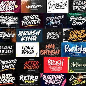 Pacchetto di oltre 150 font Brush / Pacchetto di font script, scritti a mano e corsivi / Font SVG per Cricut, Procreate e Silhouette / Pacchetto di font SVG