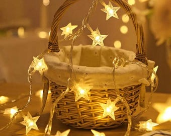 Luci a LED a forma di stella, ghirlanda di fate bianco caldo, decorazione per interni ed esterni