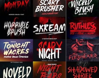 Pacchetto di font Horror Brush: font spettrali per Cricut, Procreate, Canva (pacchetto di font con download immediato)