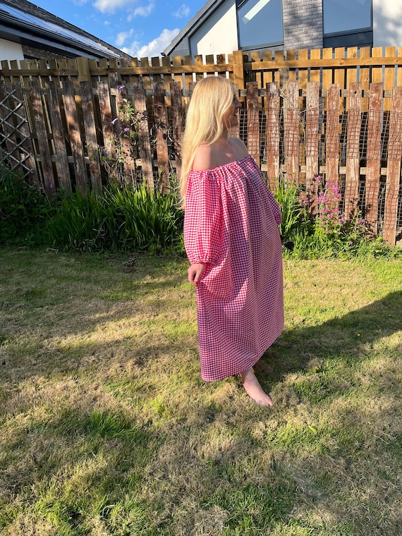 pink gingham smock dress Pink Plus Textured Gingham Puff Sleeve Smock Dress