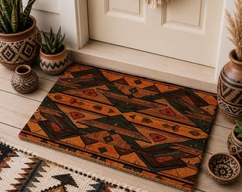 Zerbino in stile sud-occidentale, zerbino boho, zerbino rustico per ingresso, zerbino western, tappeto geometrico azteco, decorazioni per il deserto, regalo per l'inaugurazione della casa
