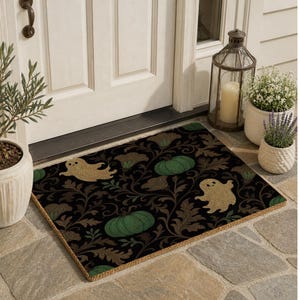Halloween Doormat, Gothic Ghost Welcome Mat, Pumpkin Door Mat, Black Vintage Halloween Decor, Spooky Haunted House Entry Rug