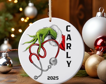 Funny Nurse Ornament Custom Nurse Christmas Ornament Personalized Nurse Gift Funny Nurse Gift Grinch Ornament Nurse Appreciation Gift