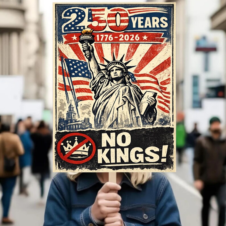 No Kings Protest Sign, 250 Years 1776-2026, Patriotic Protest Poster ...