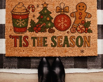Christmas Doormat, Tis The Season Winter Welcome Mat, Christmas Porch Decor, Housewarming Gift, Holiday Front Door Decor, Xmas Gift
