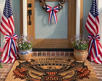 250 Years of Freedom Doormat, USA Anniversary Welcome Mat, 1776–2026 Patriotic Eagle Door Mat, 4th of July Front Porch Decor