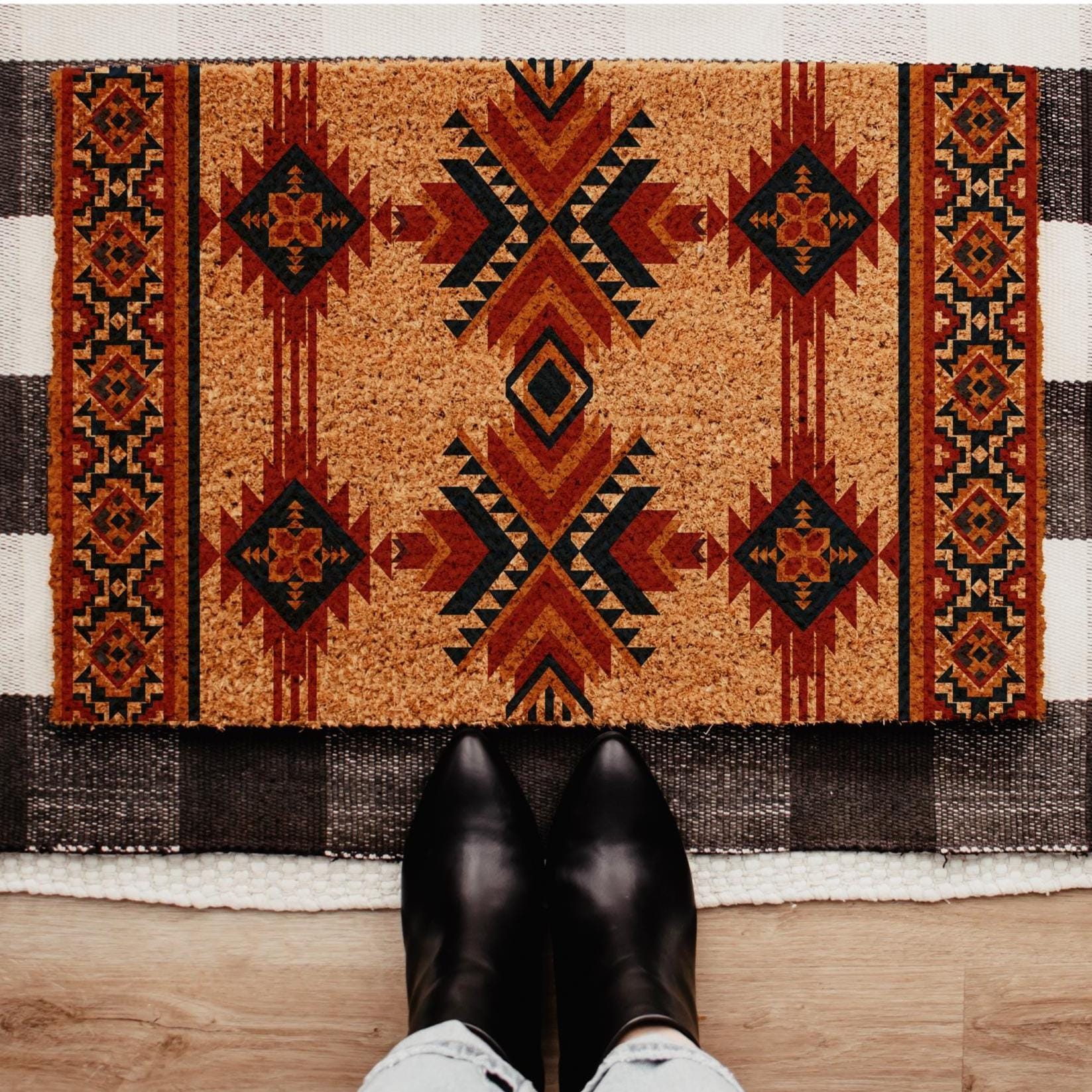Southwestern Aztec Doormat, Boho Tribal Door Mat, Rustic Western Entry ...