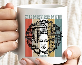 Caneca Juneteenth Freedom 1865, Caneca da História Negra, Presente de Orgulho Afro-Americano, Caneca de Café Juneteenth, Caneca de Arte da Excelência Negra, Presente dos Direitos Civis
