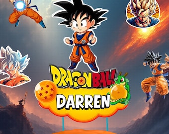 Adorno para tarta de Dragon Ball Z / Decoración personalizada de cumpleaños de anime / Goku, Gohan y Vegeta