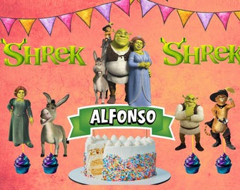 Set de adornos para tarta de Shrek / Decoración de cumpleaños de la batalla de los ogros / Archivo digital imprimible en formato A4