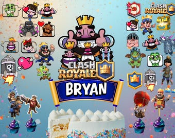 Adorno para tarta de cumpleaños de Clash of Royale, decoración para fiesta gamer, archivo SVG digital