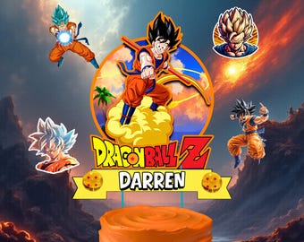 Adorno personalizado para pastel de Dragon Ball Z – Decoración para fiesta de cumpleaños de anime / Tema de Goku y Gohan
