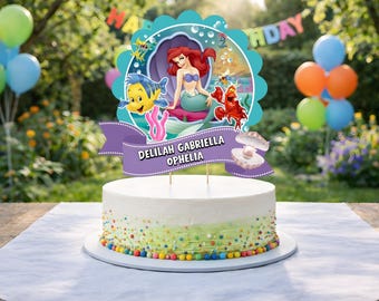 Adorno para pastel de La Sirenita, decoración para pastel de cumpleaños de Ariel, fiesta personalizada