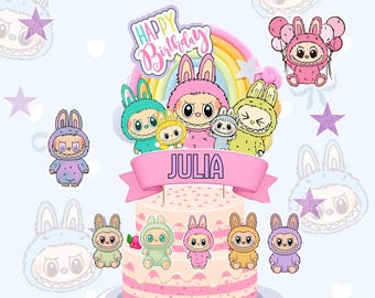 Adorno para tarta de cumpleaños editable / Decoración digital personalizada para fiestas / Nombre personalizado y edad