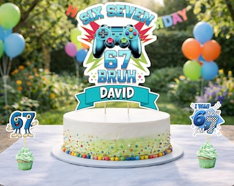 Adorno para pastel Six Seven Gamer, decoración personalizada para fiesta de cumpleaños 67 Bruh
