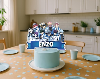 Decoración para fiesta de cumpleaños con candado azul, adorno para pastel de anime, pegatinas (digitales)
