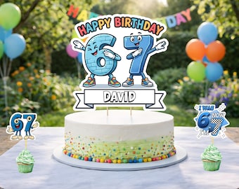 Adorno para pastel con temática de 67 piezas, artículos personalizados para fiestas con nombre personalizado