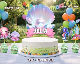 Decoración de cumpleaños de sirenas, temática submarina, adornos para tartas y cupcakes.