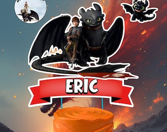 Adorno para tarta de cumpleaños de Cómo entrenar a tu dragón, decoración para fiesta de dragones (descarga digital)