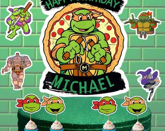Adorno personalizado para tarta de las Tortugas Ninja: Decoración personalizada para cumpleaños infantil (descarga digital)