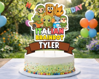 Adorno para pastel de Italian Brainrot personalizado con nombre para fiesta de cumpleaños