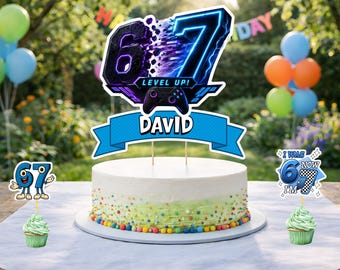 Adorno para tarta de cumpleaños de seis y siete años / Tenía 6 años, ahora tengo 7 / Decoración para fiesta / Descarga digital