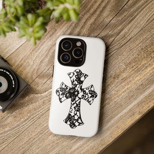 Black Cross iPhone Case | Fits iPhone 16 Pro to XS | 10 Color Options | Aesthetic Christian Phone Cover | Shock Absorbent