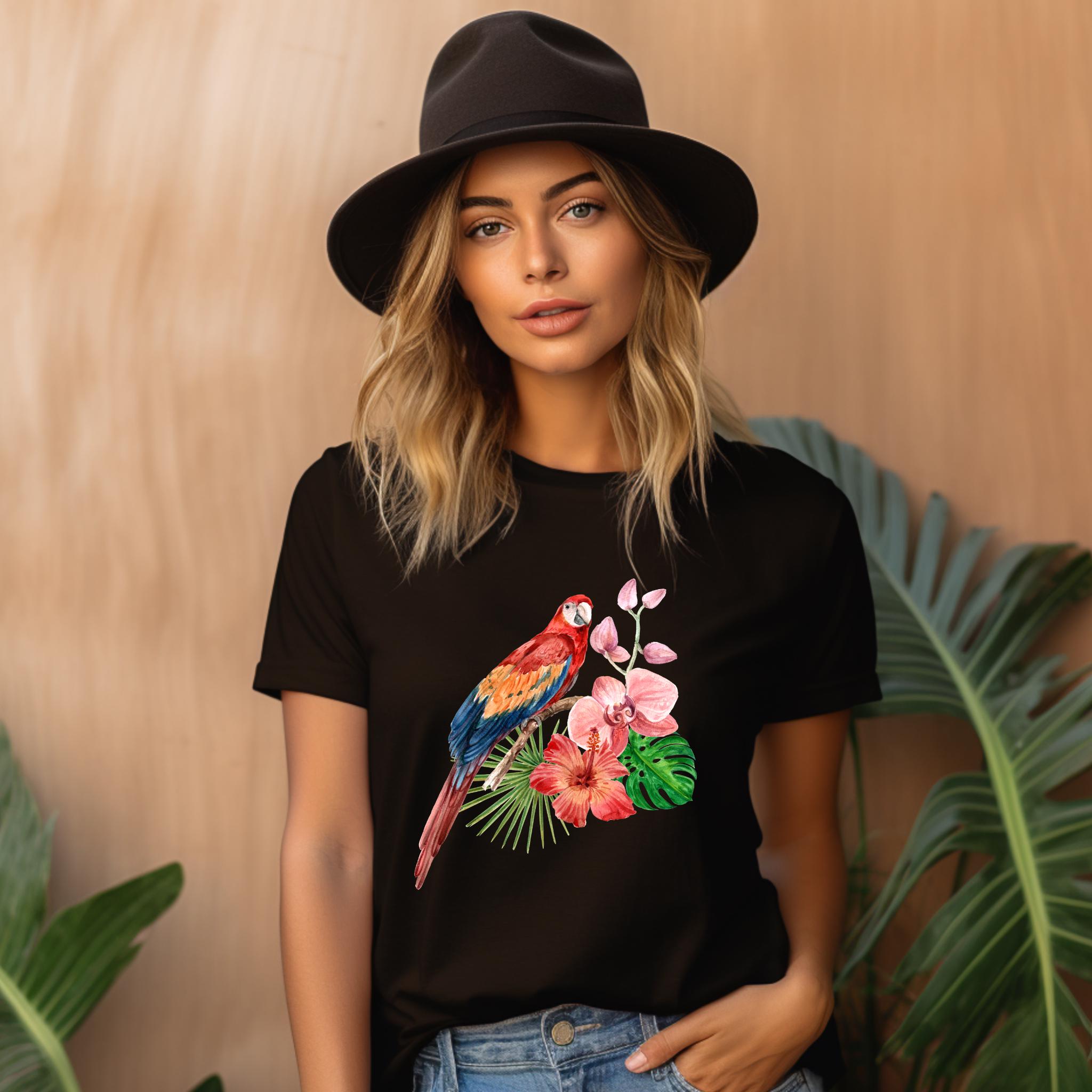 トロピカルバードTシャツ、トロピカルフラワーTシャツ、誕生日 