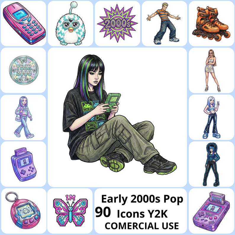 Early 2000s Pop Icons Clipart PNG Bundle, Nostalgia Graphics, Retro ...