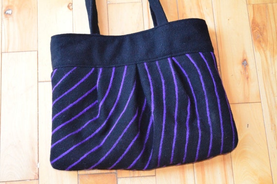 Purse Black Purple Felted Stripes Handmade | Etsy