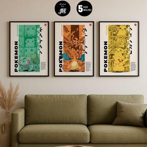 Pokémon-posterset Pikachu Charizard Bulbasaur Anime-väggkonst Spelrumsdekor
