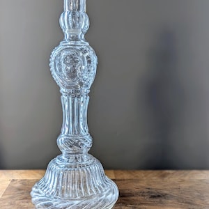 Legras candlestick in molded glass with raised faces, antique carafe or Art Nouveau candle holder, vintage collector&#39;s item in French glass