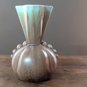 Vintage vase Made in Belgium 333 in turquoise brown ceramic, mid-century style ball decoration, antique collector&#39;s vase