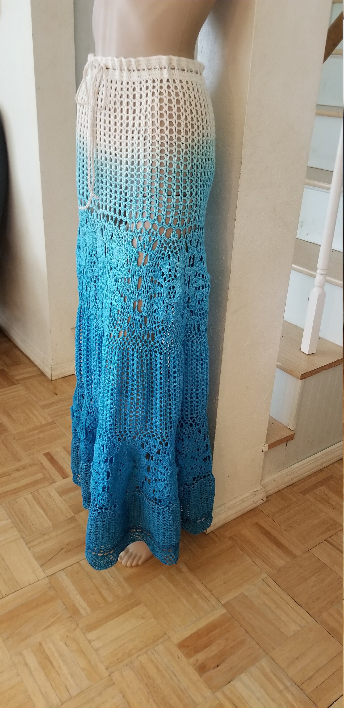 Crocheted Boho Long Skirt W/sunflowers and Lace Made to Etsy Ireland