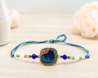 Handmade rakhi bracelet for raksha bandhan- (pack of 2), rakhri for brother, peacock rakhree