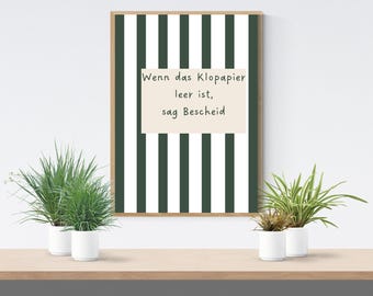 Lámina divertida para el baño: Frase humorística sobre el baño, rayas minimalistas (descarga digital)